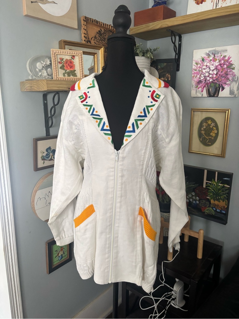 VTG 80s 90s I.B. Diffusion sport linen jacket sweater shoulder pads artsy M